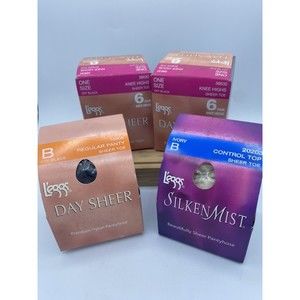 Leggs Sz B Silken Mist Ivory and Day Sheer Black Pantyhose and Black Knee Highs